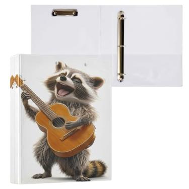 Imagem de STAYTOP Organizador de fichário redondo para tocar guitarra guaxinim, fichário de 3 anéis com prancheta (carta A4), fichário fofo para material de escritório escolar