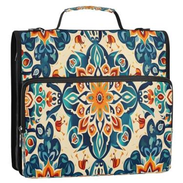 Imagem de CEBUGI Fichário de 3 anéis com zíper com alça de ombro, pasta de arquivo expansível de 3,8 cm, anéis D, para escola, escritório, estampa de flores