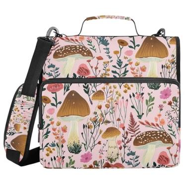 Imagem de xigua Fichário com zíper de folhas de cogumelo com alça de ombro e alça para transporte fácil, fichário de 3 anéis de 3 cm para escola, painel de expansão e arquivo expansível