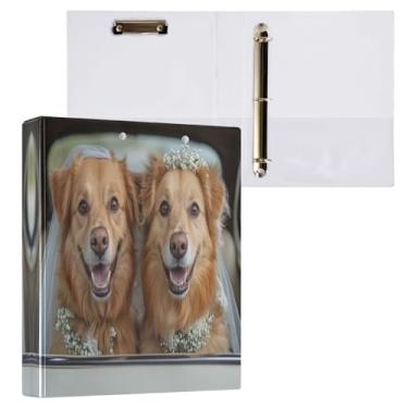 Imagem de STAYTOP Organizador de fichário redondo Happy Dog Getting Married, fichário de 3 anéis com prancheta (carta A4), fichário fofo para material de escritório escolar