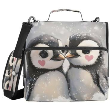 Imagem de Fichário com zíper de pinguins fofos com alça e alça de ombro, fichários de 3 anéis de 3 cm
