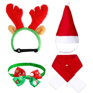 Imagem de 4 peças de chapéu de Papai Noel de Natal e cachorro fofo com laço borboleta e chifres de rena de Natal com orelhas, acessório de fantasia de Natal para filhotes de gatos pequenos animais de estimação