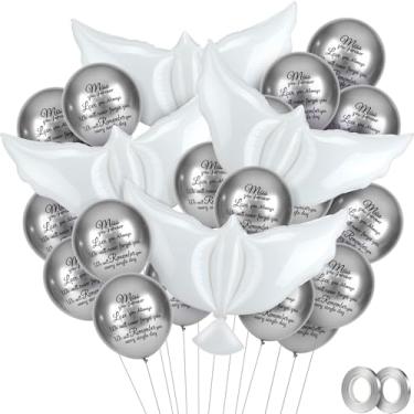 Imagem de Skylety 36 balões comemorativos com 4 balões de pomba da paz para liberar suprimentos de hélio de lembrança no céu para funerais, aniversários e serviços memoriais (prata)