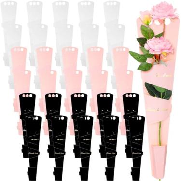 Imagem de Geelin Pacote com 30 sacos de buquê de flores, caixa única, mangas rosas, arranjos florais, papel de embrulho, materiais de embalagem de presente sem flores (rosa, preto, branco, estilo vazado)