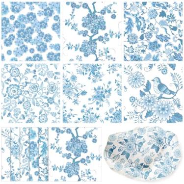 Imagem de Epakh Pacote com 36 guardanapos de papel de Natal azuis claros para decoupage sortidas floral chinoiserie decorativo guardanapo de coquetel papel higiênico para artesanato DIY projeto decoração de