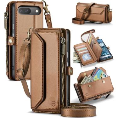 Imagem de Strapurs Capa tipo carteira compatível com Google Pixel 10/10 Pro com bloqueio de RFID, 10 cartões, couro sintético macio, alça de ombro magnética, fecho de correr, capa para celular adequada para