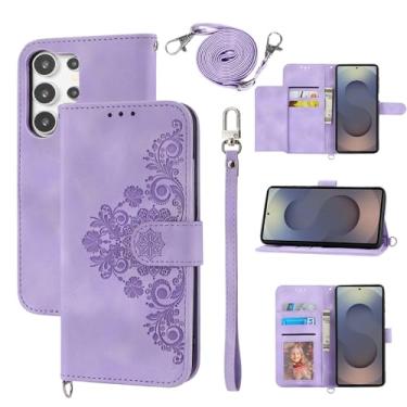 Imagem de Dswteny Capa carteira para Samsung Galaxy S25 Ultra 5G com alça de pulso alça de ombro transversal, capa de celular flip de couro em relevo para S25Ultra 25S S 25 25Ultra 6,9 2025 mulheres meninas