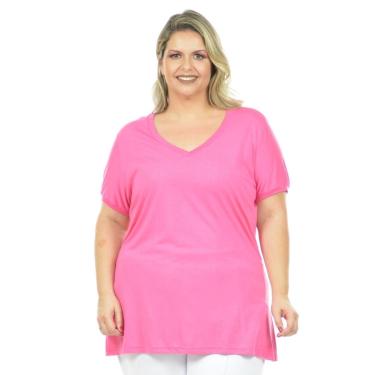 Imagem de Blusa feminina decote v malha fria plus size fenomenal(sem elasticidade) Laranja 56-Unissex