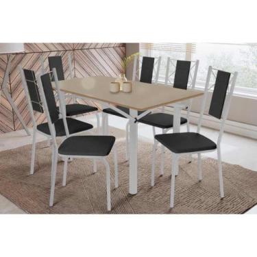 Imagem de Conjunto: Mesa de Cozinha Elba Tampo Madeirado c/ Vidro 160cm e 6 Cade