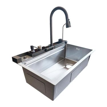 Imagem de Cuba De Cozinha Smart Prata Com Torneira E Cascata Completa