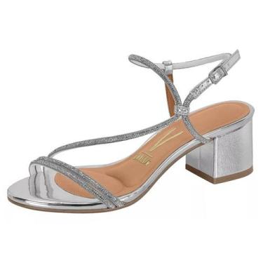 Imagem de Sandália Feminina Salto Médio Conforto Strass Casual Vizzano, Prata, 3