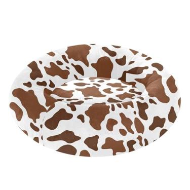 Imagem de SEHANY Cama de cachorro com estampa de vaca marrom, removível e lavável, pequena, redonda, cama de gato fofa, super macia, confortável para animais de estimação com fundo antiderrapante para cães