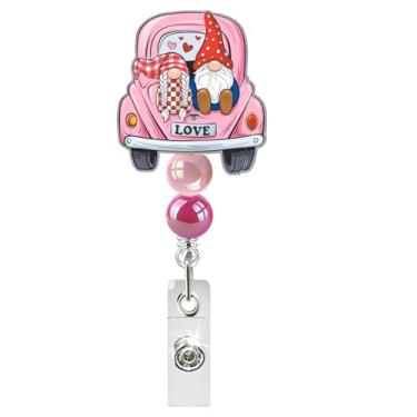 Imagem de Carretel retrátil para crachá de identificação de dia dos namorados, design de anão, rosa, clipe decorativo de acrílico, porta-crachás, para enfermeira, escritório, professor, aluno, crachá