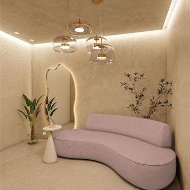 Imagem de Sofá Curvo Sala De Estar Recepção Consultório Amsterdã 250cm Linho Rosê
