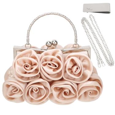 Imagem de kilofly Bolsa clutch Missy K 7 Roses, cetim, com alça destacável e clipe para dinheiro, Champanhe, 8.6 Inch