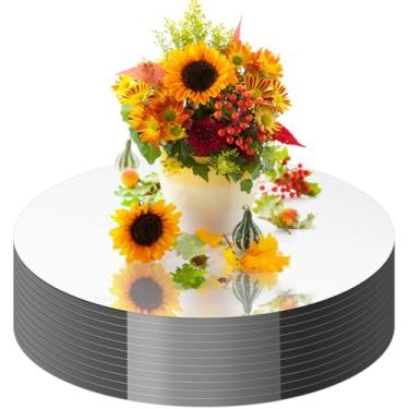Imagem de Cunnikku Pacote com 11 mesas redondas de espelhos para centros de mesa, bandejas de espelhos redondos de acrílico, pratos para casamento, chá de bebê, festa de Natal, noivado, centros de mesa
