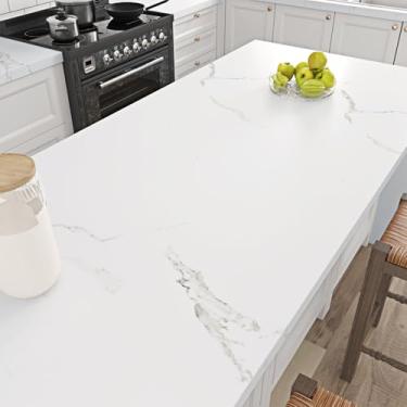 Imagem de EPPKILY Papel de contato de mármore branco fosco papel de parede de mármore cinza descascar e colar papel de contato para bancadas, gabinete, vinil, capas de balcão, papel de parede removível à prova