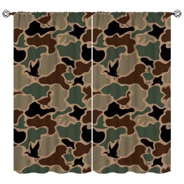 Imagem de KANEPE Cortina camuflada verde militar, estampa de camuflagem de pato selvagem, tratamentos de janela, cortinas com isolamento térmico para varão, conjunto de 2 painéis para quarto, sala de estar