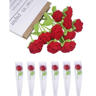 Imagem de Penandatan Flores de crochê feitas à mão, 6 peças de rosas de crochê, flores artificiais com caixa de presente sofisticada, para mãe, professora