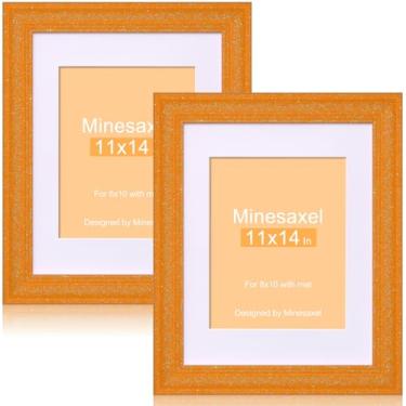 Imagem de Minesaxel Moldura laranja com glitter, 28 x 35 cm, para 20 x 25 cm com tapete, molduras brilhantes de vidro real HD, colorido, fofo, divertido ou exclusivo, moldura de arte de 28 x 35 para mesa ou