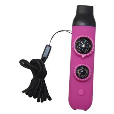 Imagem de KiBcsLic Apito de emergência com cordão, bússola com luz e lupa, multifuncional e portátil para camping, viagens escaladas, Roxo