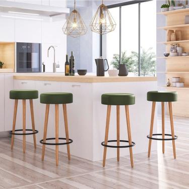 Imagem de Kit 4 Banquetas Altas Estofadas Roma 70Cm Verde - Adz