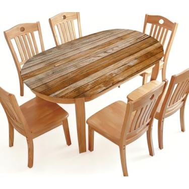 Imagem de Phyxara Toalha de mesa oval ajustada com borda elástica fundo de textura de madeira envelhecida rústica à prova d'água para jantar em restaurantes internos ao ar livre, serve para mesas ovais de 122 x