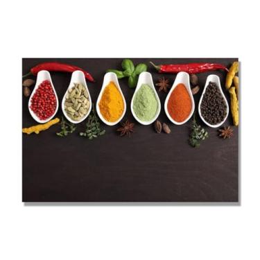 Imagem de Arte de parede em tela colorida para especiarias e colher de tempero | Decoração de cozinha vintage | Arte moderna para casa e sala de jantar. C07. 80 x 120 cm - 31,5 x 47,3 pol. Somente tela