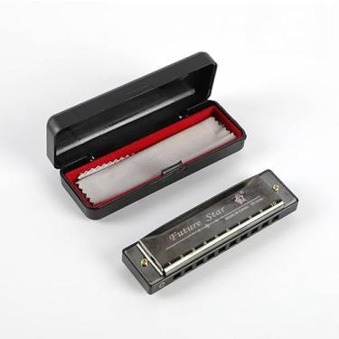 Imagem de Gaita de 10 furos com caixa de presente, instrumento musical de órgão com boca em C Key Blues para iniciantes, profissionais, adolescentes e adultos - Preto