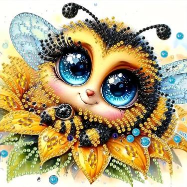 Imagem de Kits de pintura de diamante 5D DIY para adultos, kits de arte de diamante de girassol de abelha animal para iniciantes, kits de pintura artística de diamante de forma especial para decoração de casa