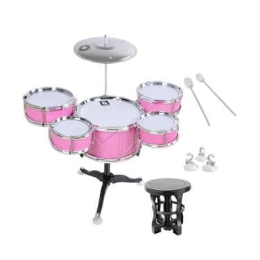 Imagem de menolana Kit de bateria infantil, mini bateria, conjunto de brinquedo musical para despertar a consciência musical, instrumento de percussão portátil para, Rosa