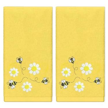 Imagem de Whaline Bee Daisy Toalhas de Mão Primavera Verão Bordado Algodão Toalha de Banho Absorvente Toalha de Banho para Cozinha Secagem de Louça Limpeza Cozinhar, 75 x 35 cm, 2 Peças