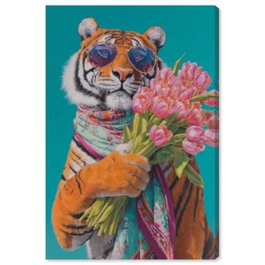 Imagem de Arte de parede glamorosa com estampa de tigre com buquê de animais de estimação por Art Remedy, Gallery Wrapped, 40,6 x 61 cm