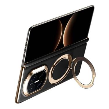 Imagem de POYUFRG Capa magnética para Huawei Mate X7, capa de couro galvanizado de negócios de luxo com suporte de anel de metal e capa de proteção de dobradiça, preto, Mate X7