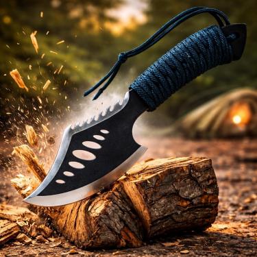 Imagem de Machado Tático Lenhador com Cabo Emborrachado Antiderrapante, Lâmina Afiada e Coldre, Ideal para Cortar Madeira, Geleira e Uso Externo