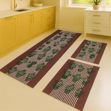 Imagem de Kit 3 Tapetes para Cozinha Algodão e Poliéster Passadeira Decorativa Macia Antiderrapante Uso Diário (Bordo Coqueiro)