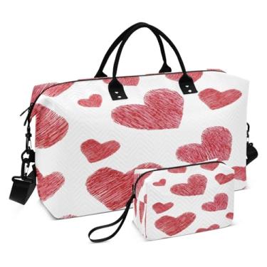 Imagem de CEBUGI Bolsa feminina acolchoada com corações para viagem de fim de semana, bolsa hospitalar para trabalho de parto e parto