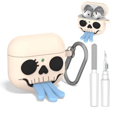 Imagem de OAJ Capa de silicone 3D para AirPods 4 gerações, capa de silicone com mosquetão, capa protetora e compatível para fone de ouvido (língua azul)