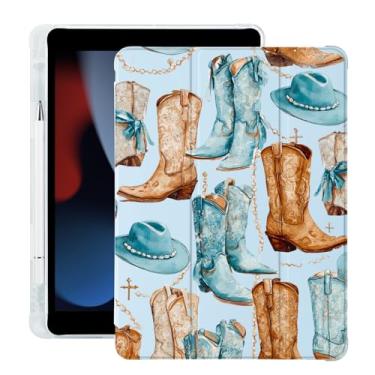 Imagem de BlHMCASE Western Cowboy Boots Hat para iPad (A16) Capa de 11ª geração 2025, para iPad 10ª geração, capa de 10,9 polegadas 2022 com suporte para lápis, hibernar/despertar automático, capa traseira de