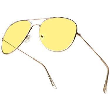 Imagem de SunnyPro Óculos de sol aviador com lentes coloridas coloridas com proteção UV400 de metal, 01 Lente de condução noturna amarela, Medium