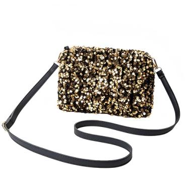 Imagem de 1 peça transversal feminina de lantejoulas brilhantes - Bolsa pequena com fecho de zíper, saídas diárias sintéticas, Dourado