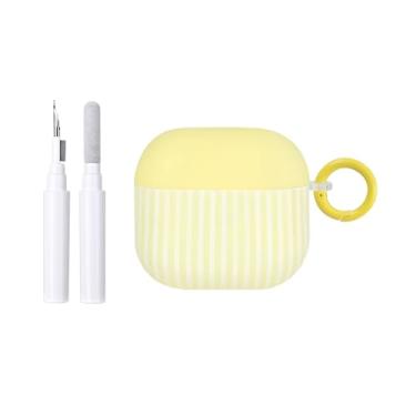 Imagem de Fycyko Capa protetora para AirPod 4ª geração fofa listrada moderna estética brilhante à prova de choque para AirPod 4 com kit de limpeza - amarelo
