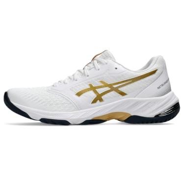Imagem de ASICS Tênis de vôlei masculino Netburner Ballistic FlyteFoam 3, Branco/Ouro puro, 6