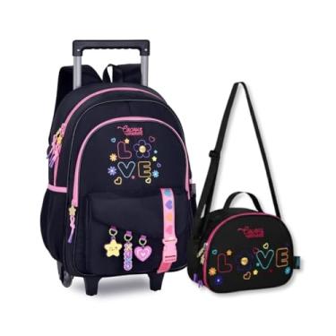 Imagem de Mochila Cacau Haxkar com Lancheira Térmica Kit Escolar Meninas (Preto)