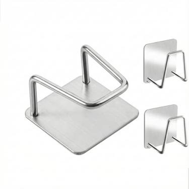 Imagem de Suporte de Esponja para Pia em Aço Inox Gancho Adesivo de Parede Kit com 2 Unidades 4,5x4,5x3,5 cm Para Cozinha Banheiro e Lavanderia