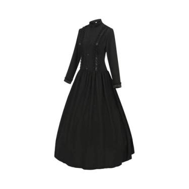 Imagem de Vestido medieval de Halloween feminino gola alta grande bainha regular