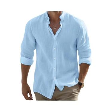 Imagem de Camisa De Verão Masculina plus Size Em Algodão E Linho De Manga Longa,