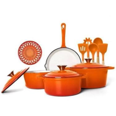 Imagem de Conjunto de Panelas de Ferro Fundido Esmaltado 10 Peças - Frigideira, 