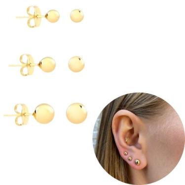 Imagem de Trio De Brincos de Bolinha Banhada a ouro 18k Dourado P M G - Morganit