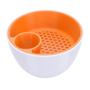 Imagem de SIXRUN Tigela de pistache de câmara dupla com recipiente de concha, organizador de lanches de plástico impresso em 3D, laranja branco, para nozes, cerejas, pipocas